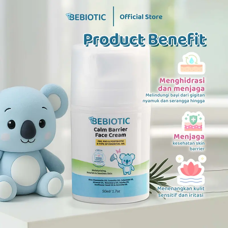 Bebiotic Calm Barrier Face Cream 45ml - Cream Wajah Bayi & Anak dengan Mineral Oil & Blue Chamomile Oil untuk Melembutkan & Melembapkan Kulit 2