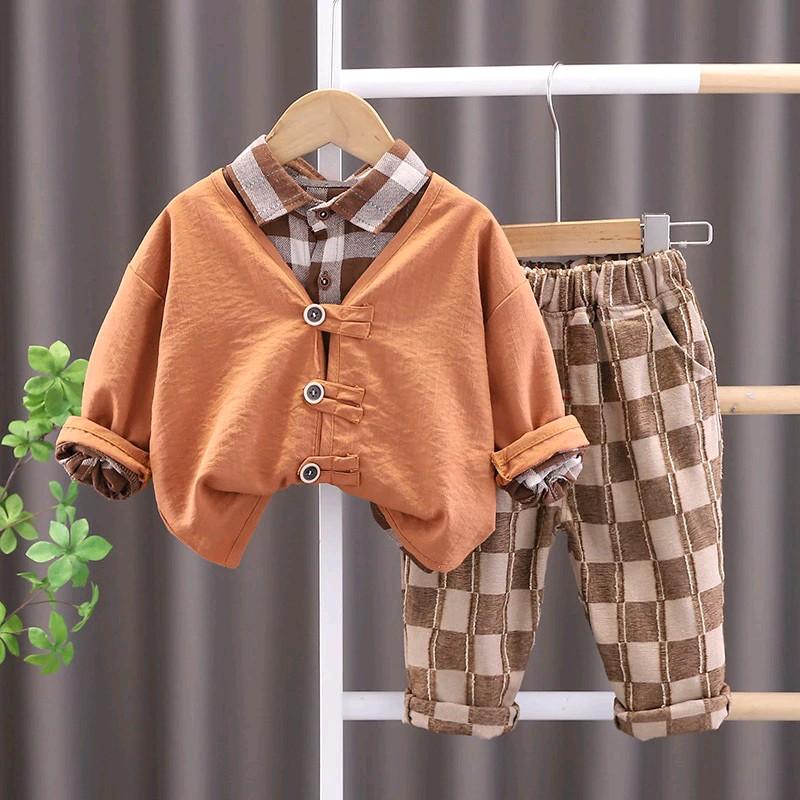 Setelan 3 in 1 keeja,outher dan celana Anak Laki-laki  1-5 tahun Katun 2