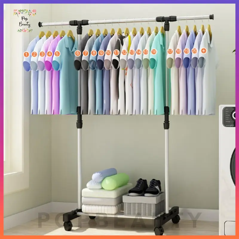 Standing Hanger Pakaian Single dengan 4 Roda 0