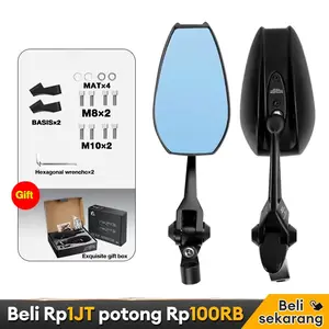 Spion Motor Cermin Biru dan Putih Anti Silau Spion Spion Variasi Universal Semua Motor Spion Lipat/Dapat Diputar 360 Derajat/Kemasan Motorcycle