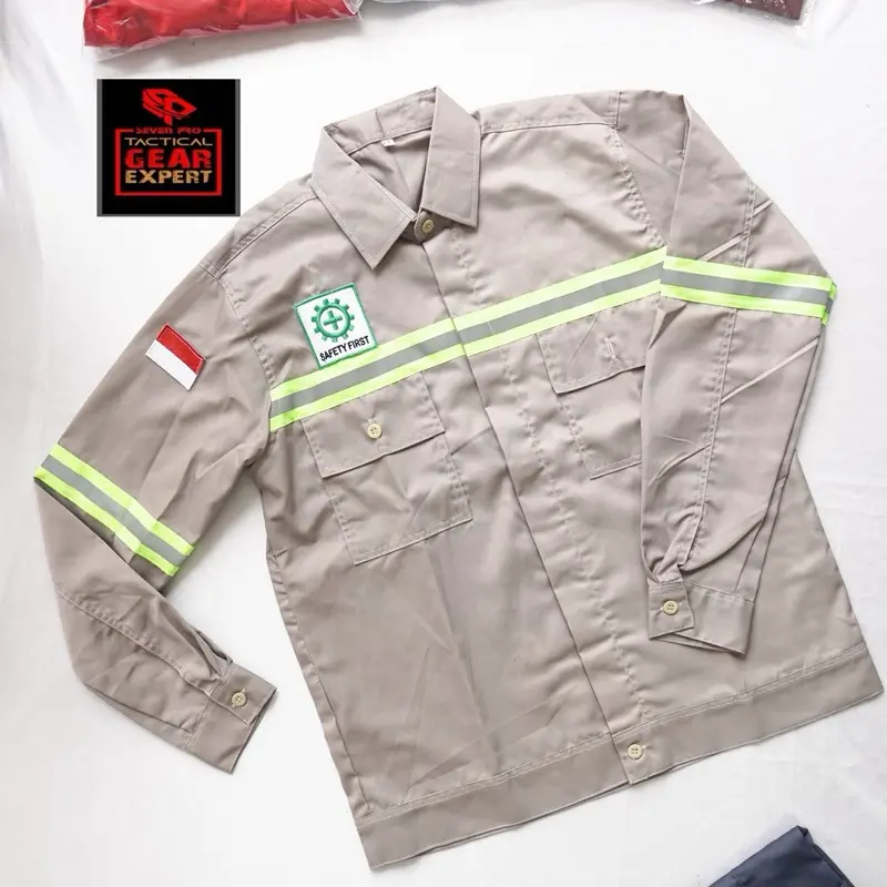 Kemeja safety first 01 kemeja lapangan kemeja kerja baju kerja proyek Pria Wanita Dewasa Panjang Katun 4