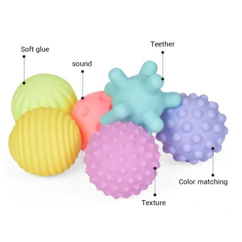 ST - Mainan Bayi Bola Pencet Baby Training Ball Sensor Motorik 6 PCS SS2060//mainan pelatih touch ball anak yg baru lahir /bola karet bunyi /soft ball set/sensori ball bola karet 4