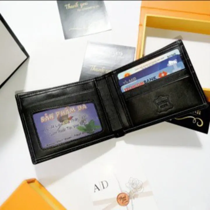 Ví nam da bò nappa chất liệu mềm mại bảo hành 12 tháng kèm hộp Đựng sang trọng dáng Đứng ngang Kem Wallet 6