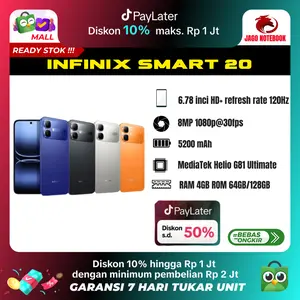 Infinix Smart 20 - 4GB 128GB | Mediatek Helio G81 | 6.78 inci 120Hz | 5200mAh Baterai 15Watt Charger