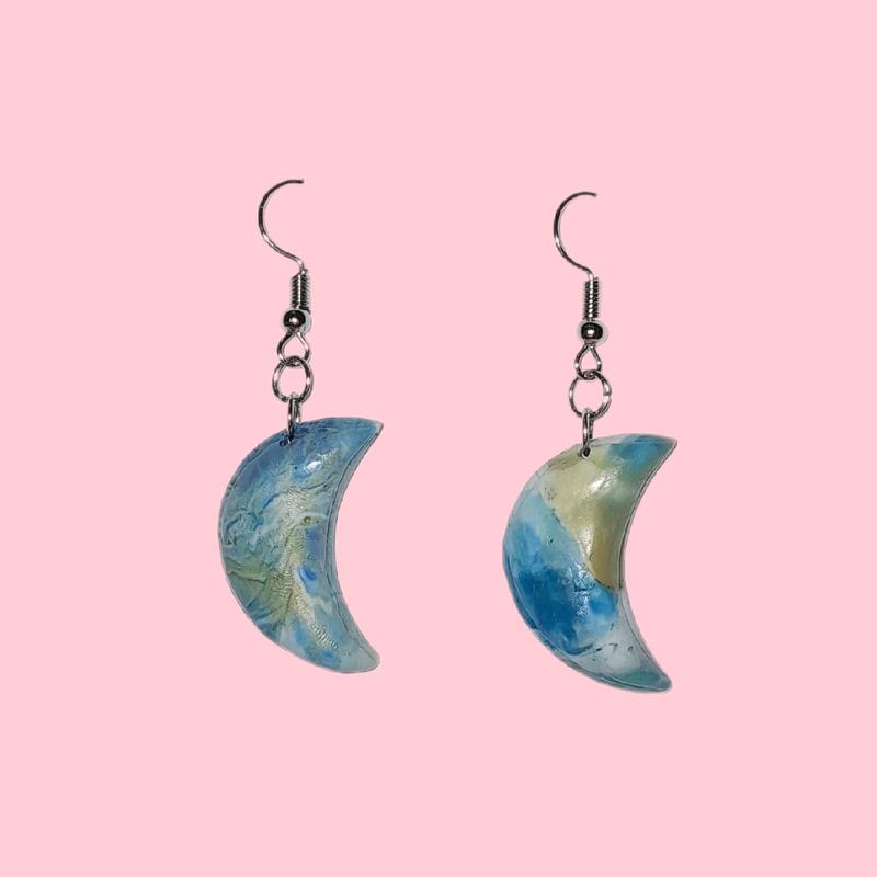 Recycle earrings | E-005 - blue, white and gold tone 0
