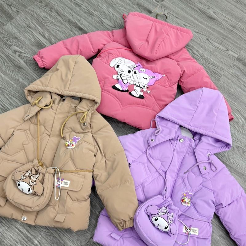  { Mít Store-Kèm túi } Áo khoác phao nhung lì dài tay cho bé gái 13-36kg áo 3 lớp bên trong lót lông họa tiết Meloly và Kuromi năm 2025 