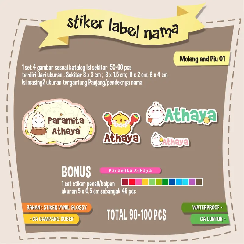 Stiker Nama Waterproof Molang 3