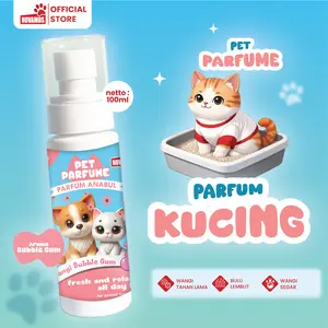NOVAMOS Parfum Kucing Anjing Wangi Bublegum & Baby Powder 100 ML - Parfum Kucing Anjing Wangi Tahan Lama untuk Mengharumkan dan Melembutkan Bulu tanpa Lepek