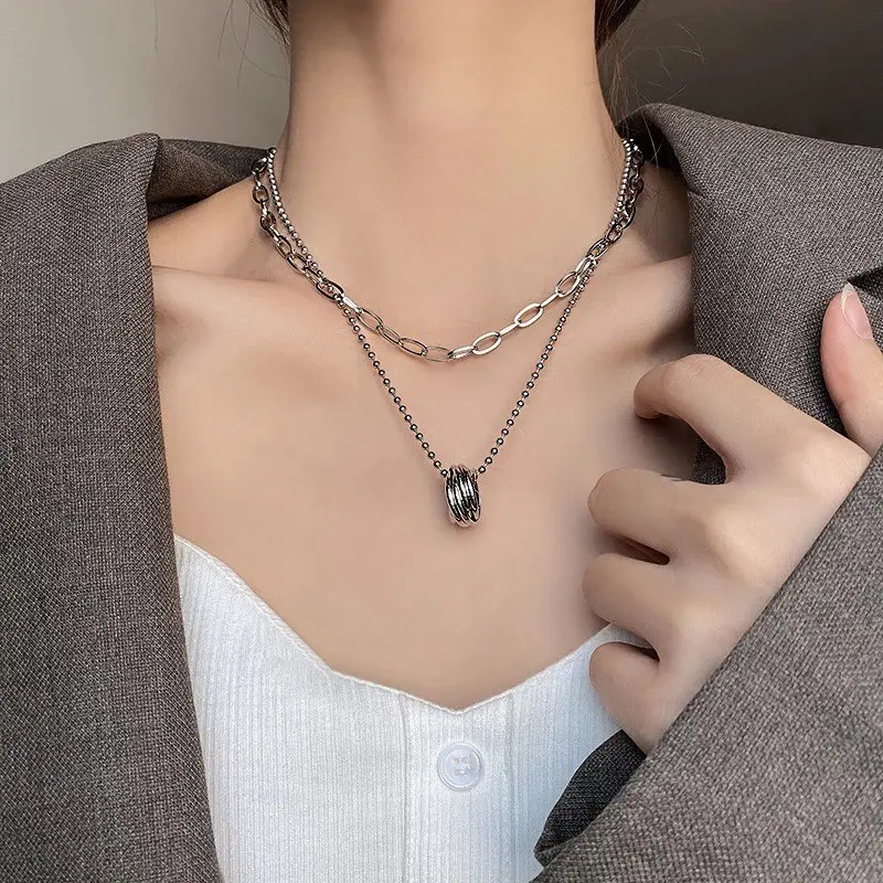 Kalung Titanium 2 Layer Anti Karat Peperclip Korea Elegan 1