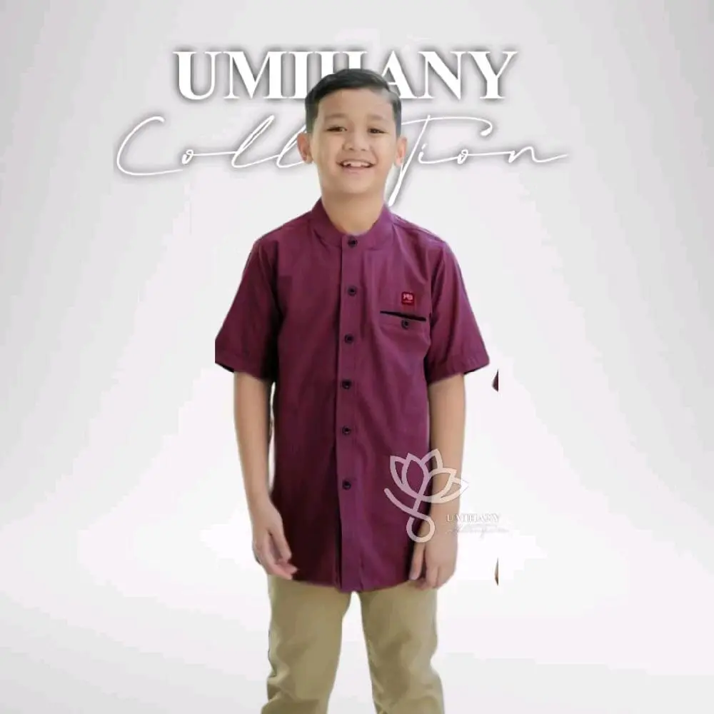 BAJU ANAK WARNA BURGUNDY | KEMEJA ANAK POLOS | KOKO ZIDAN Katun Pendek