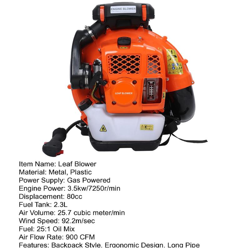 EB850EZ Gas Backpack Leaf Blower - 80cc, 900 CFM, 3.5KW High-Powered Engine, 92.2m/s Wind Speed, for Lawn & Yard Cleanup 8