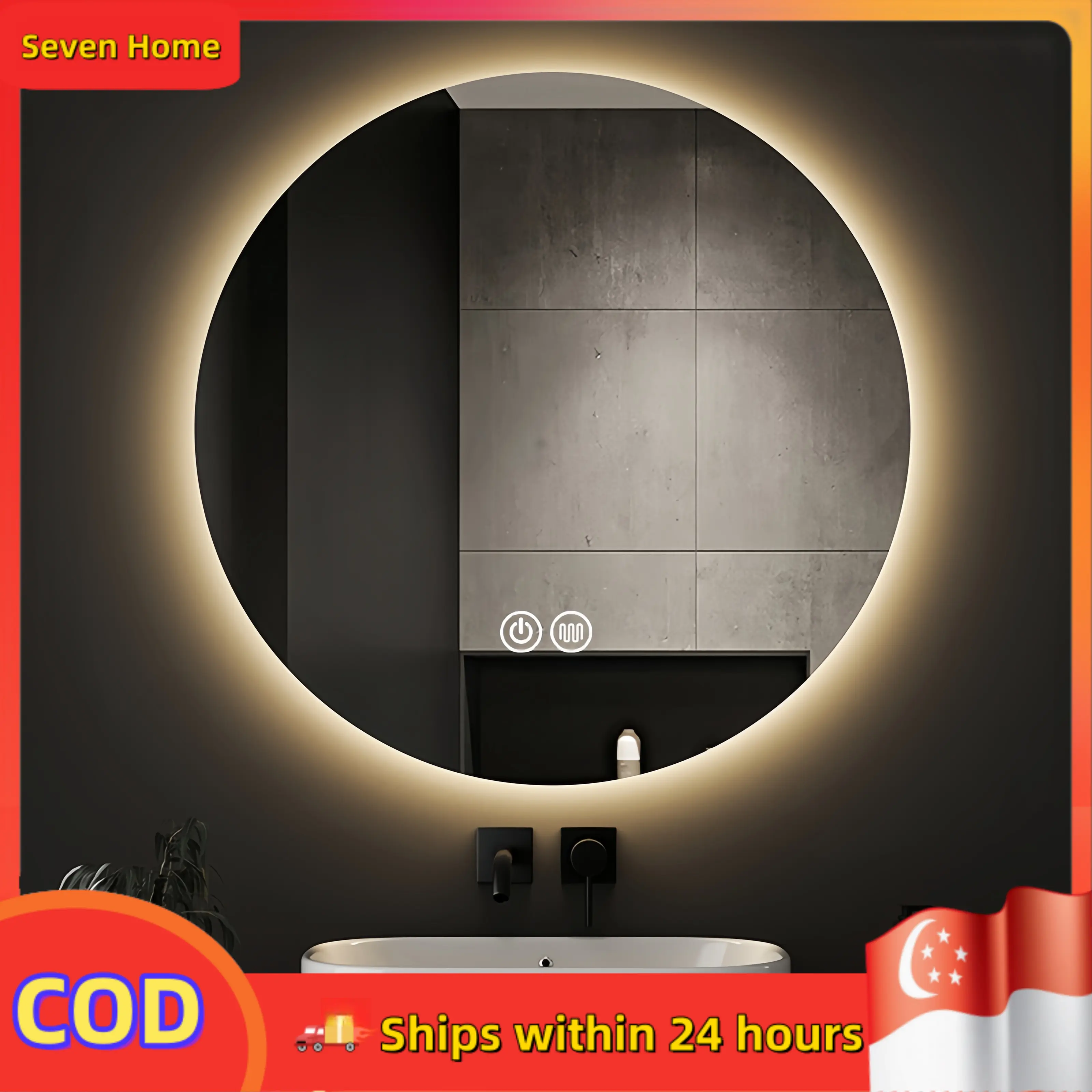 Round mirror wall mounted smart bathroom mirror toilet with light led touch screen induction anti-fog luminous wall mounted mirror rock  mirror true  mirror