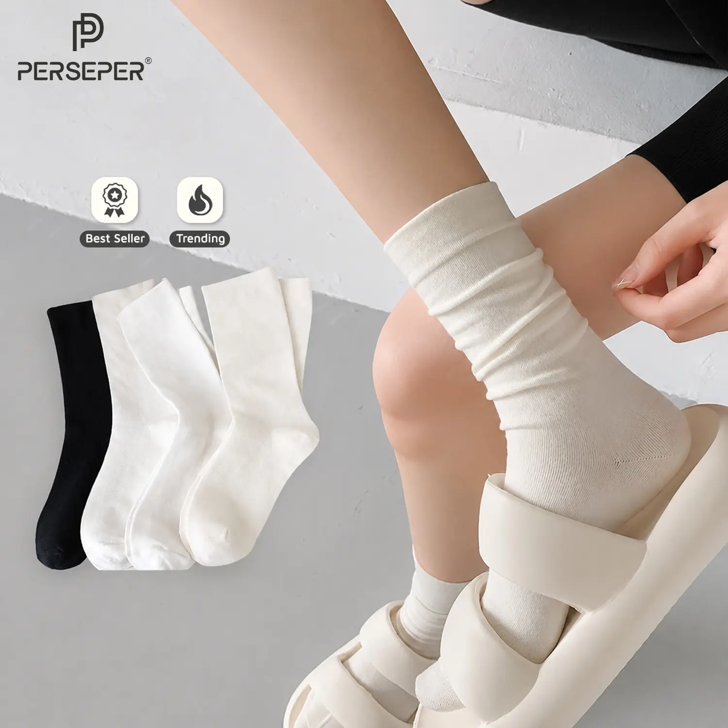 Tất vớ cổ cao chất liệu cotton thoáng khí, phong cách basic dễ phối đồ - Cherry Shop