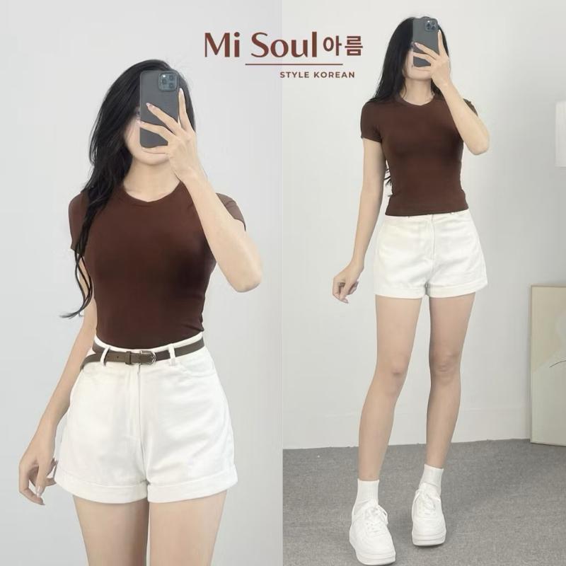 ￼Áo Thun Nữ Cotton Mịn Mát Không Pha NiLon, Áo Phông Cổ Tròn Ôm Body Basic Co Giãn Thoáng Mát Bigsize 3