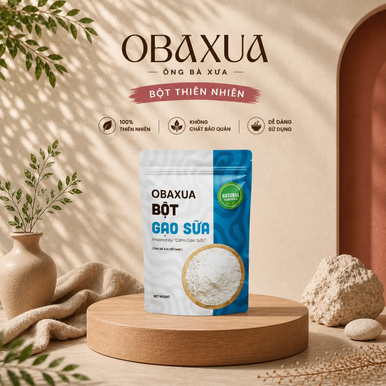 OBAXUA – Bột Gạo Sữa (Bột Cám Gạo) Thiên Nhiên | 75G / 250G / 500G / 1KG