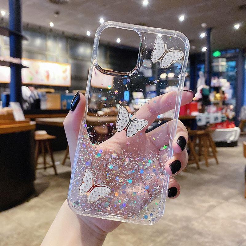 Product Introduction of Soft Casing for Samsung Galaxy A34 A54 5G A14 4G A24 Beautiful Shiny Starry Sky with Butterfly Trinkets Silicone Soft Phone Case Cover 5