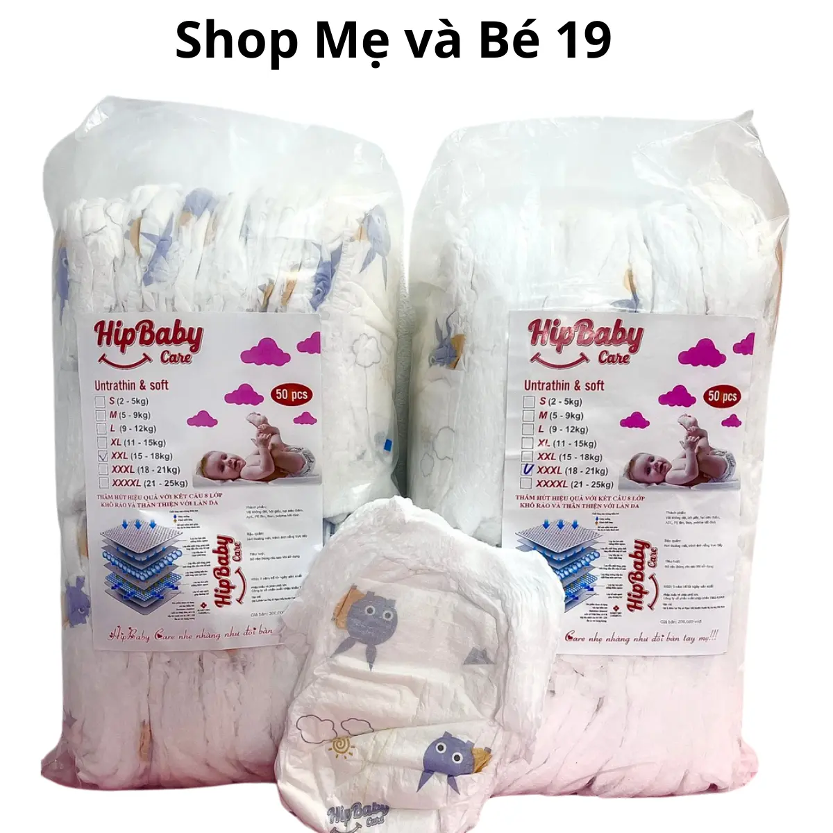 Combo 2 Bịch Hipbaby 100 Miếng Bỉm / Tã . Đủ Size S/M/L/Xl/2Xl/3Xl Cho Bé - Women Nữ Voi Balo