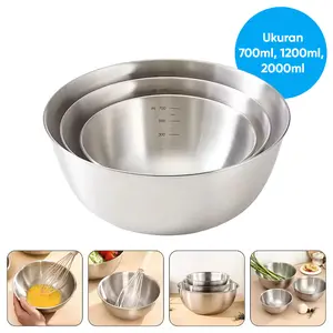 Baskom Mangkuk Stainless Steel 700ml 1200ml 2000ml Mangkok Wadah Adonan Kue Serbaguna