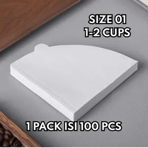 100 Pcs Kertas Filter Saringan V60 Drip Kopi Size 01 1-2 Cup Putih Isi Coffee Teh Kitchenware