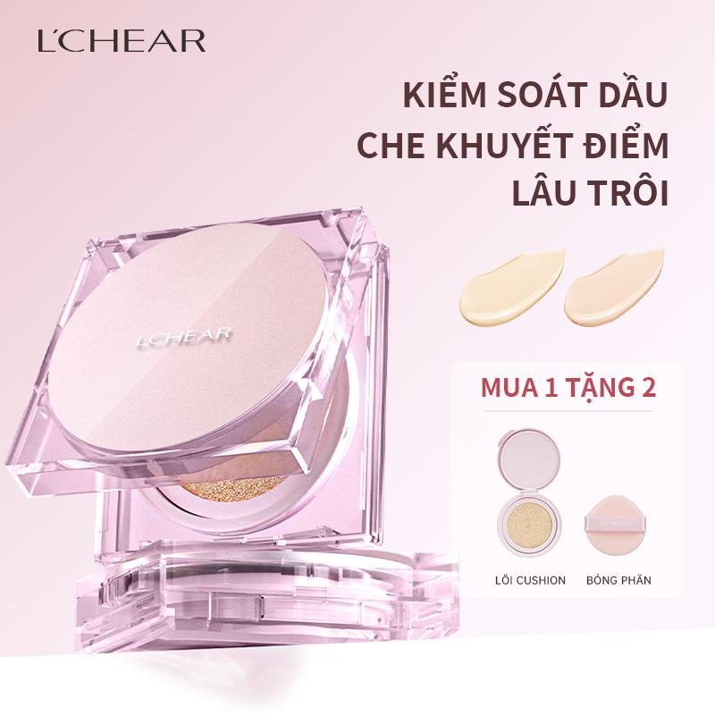 LCHEAR Cushion Kem Đệm Khí Lâu Trôi Che Khuyết Điểm Không Thấm Nước Chống Mồ Hôi kiềm dầu mỏng nhẹ 14g Quà tặng kèm 1 lõi thay thế + 1 bông phấn 