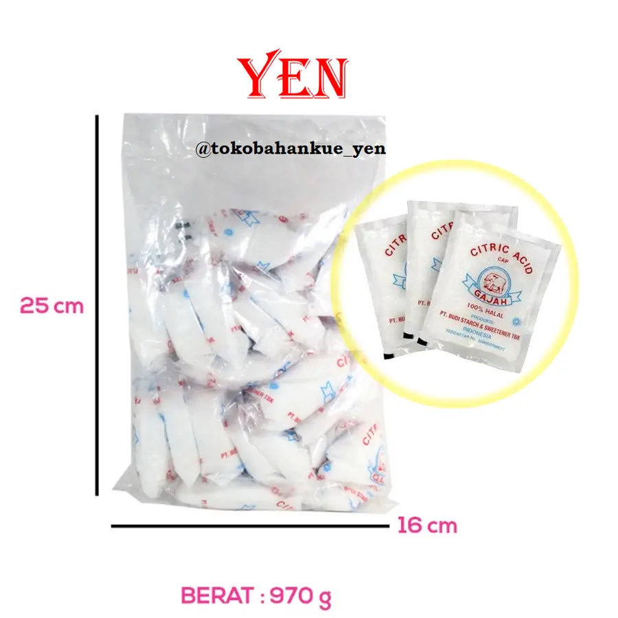 Cap Gajah Citric Acid / Citrun / Asam Sitrat [20 Bungkus x 50gr] = 1000