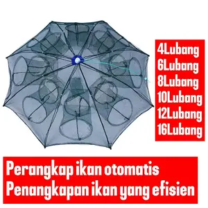 Bahan baku berkualitas tinggi Mesin memancing Alat pancing otomatis Jaring ikan lipatTempat payung Penangkapan ikan udang 8 Lubang Perangkap Bubu Payung 6 Lubang Alat Jaring Pancing Jala Ikan Udang Kepiting Lele Lobster Sungai Laut Danau Fish Trap Net