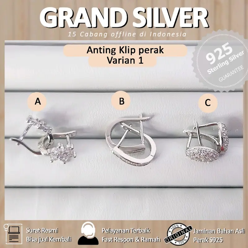 Grand Silver - Anting Klip Varian 2 putih berkilau 1