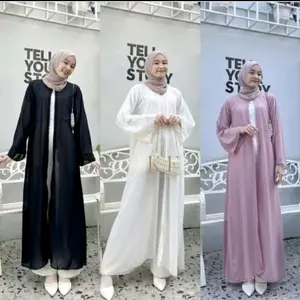 Arwa Abaya Outer Remaja Kancing Kardigan Panjang Muslim Kekinian Hijabers/ Baju Luaran Wanita Mewah Kondangan Cardigan Ceruty