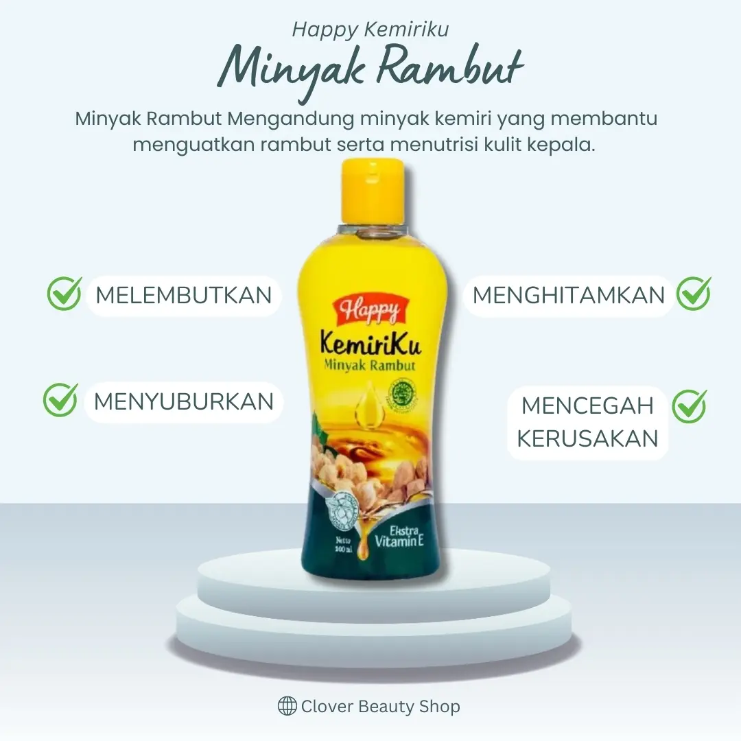Happy Kemiriku Minyak Rambut 100 ML Penumbuh Rambut Bayi dan Anak - Minyak Kemiri Penumbuh Rambut Solusi Rambut Rontok - Minyak Kemiri - Minyak Penyubur Rambut