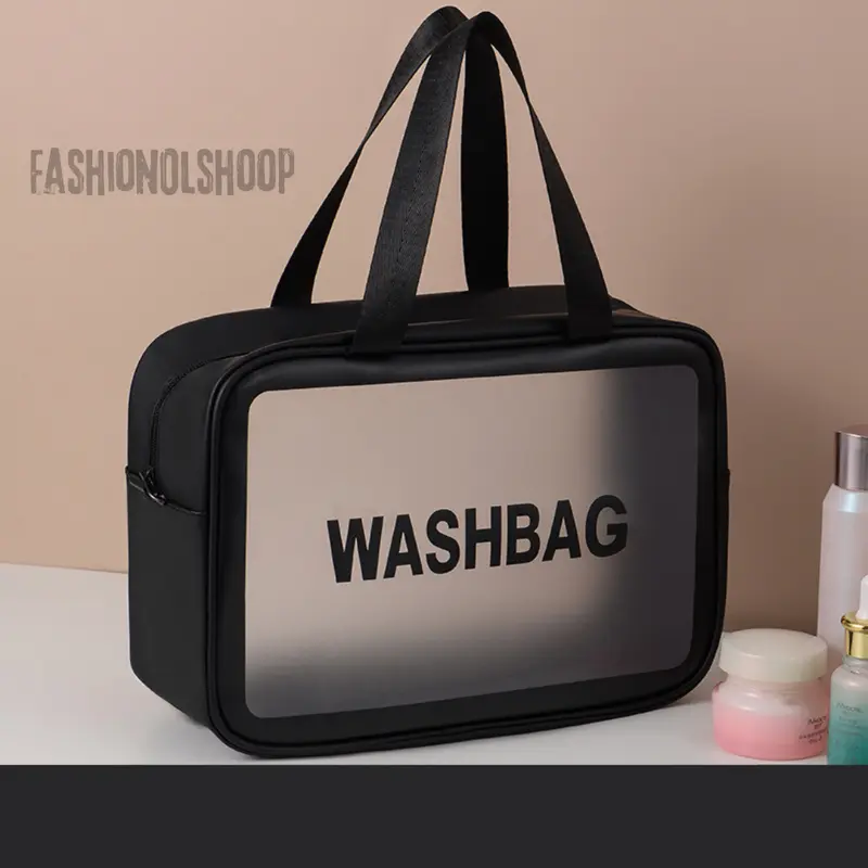 Tas Kosmetik Washbag Travel Pouch Make Up Organizer Transparan Waterproof Kecil Portable Wash Bag Murah Bagus Hitam Pink 3