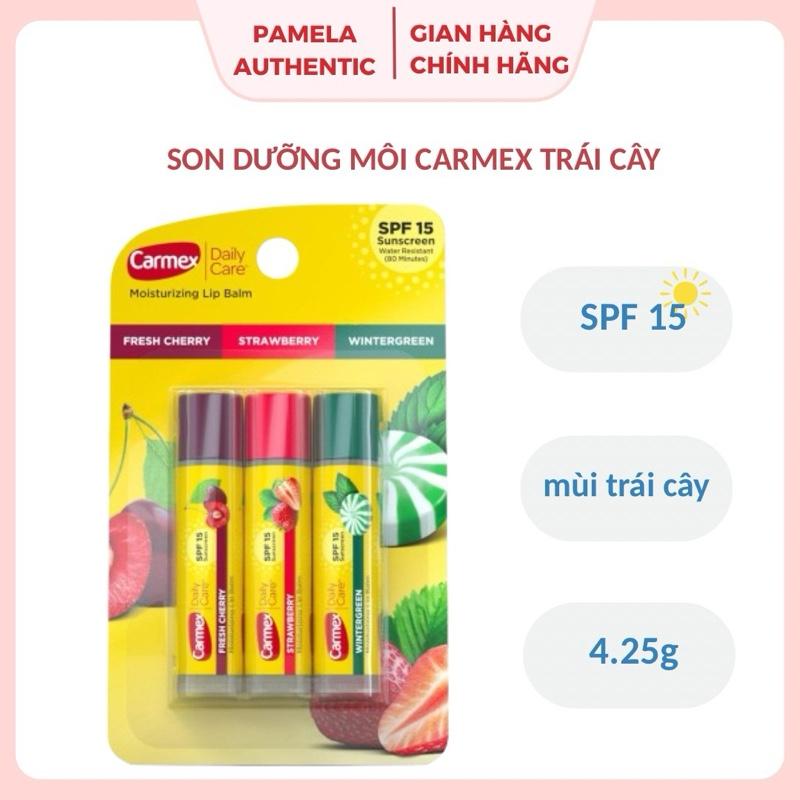 (BILL US) Set 3 Thỏi son dưỡng môi Carmex mùi Cherry, Dâu Tây, Bạc Hà SPF 15 -  Skincare