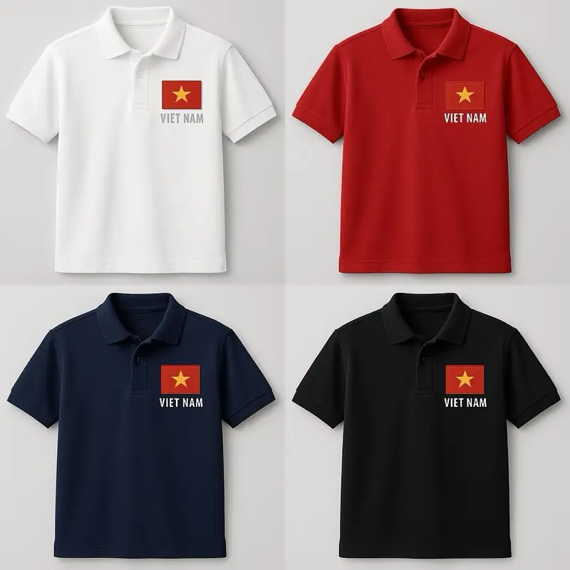 Áo Polo Nam Nữ Basic Thêu Cờ Việt Nam Vải Cotton Cá Sấu - Manuno