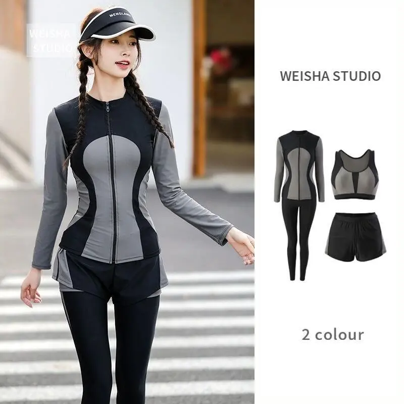 Long Sleeve Trousers Sunscreen Swimsuit Women 2024 New Style Conservative Hot Spring Surfing Diving Suit Cover Belly Slimmer Look