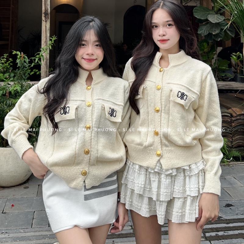   DEAL MỞ BÁN  ÁO CADIGAN CỔ TRỤ CÚC ĐỒNG 2 TÚI THÊU HOT 2025 MÀU TRẮNG KEM 