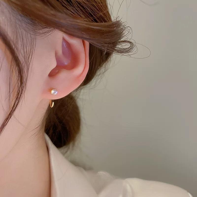 Metal Open Hoop Earrings for Women Minimal Zircon Decor Small Circle Drop Earrings Trend Daily Ear Accessory huyen vang