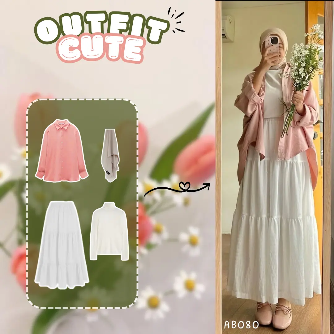 AB080 - Outfit One Set Remaja Kekinian Korean Style Hijab | Outfit Pinterest Pinky Ootd Study Tour Kemeja, Rok Ruffle