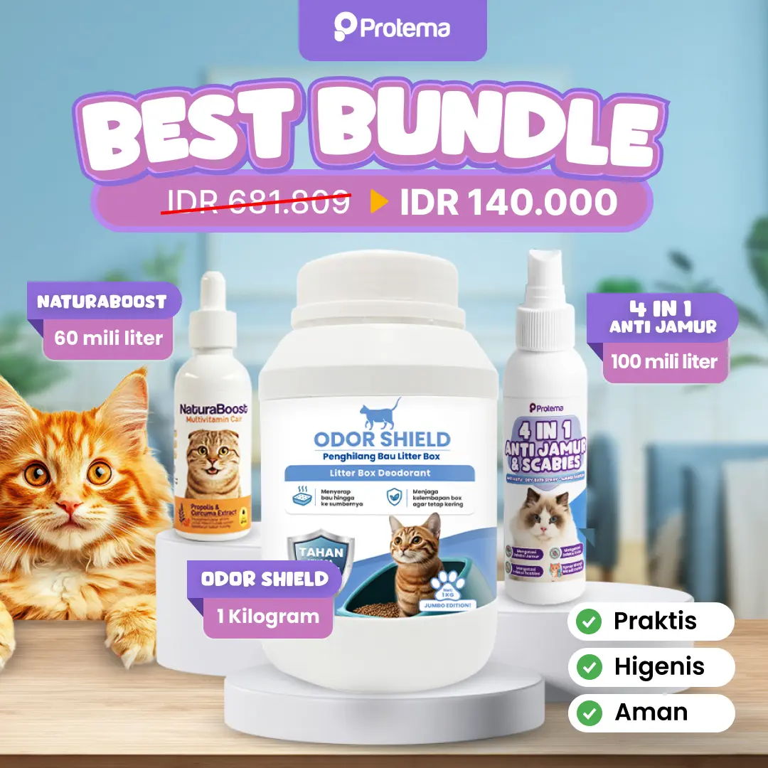 [BEST BUNDLE] ODOR SHIELD 1kg + 4in1 Anti Jamur Scabies + NaturaBoost 60ml | Odor Penghilang Bau Litter Box Kucing | 4in1 Cegah Infeksi Jamur, Kutu, Tungau | NaturaBoost Cegah Flu, Bakteri, Virus, Panleu