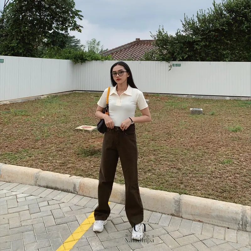Nara Pants Coklat Tua - Celana Kulot Jeans Highwaist Wanita Loose Basic Celana Panjang 0