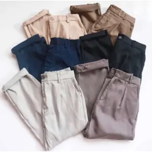 Celana Baggy Pants Wanita Bahan Drill Pinggang Kancing Celana Kerja Formal Casual Ngantor
