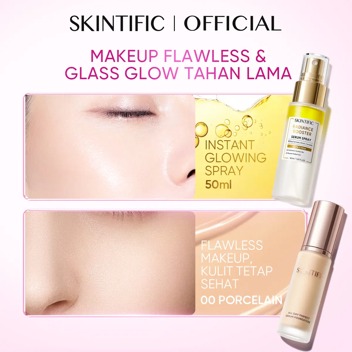 foundation 00 + glowing serum spray