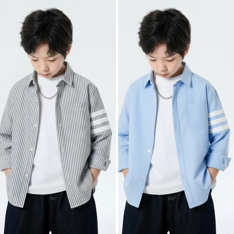  Áo Sơ Mi Dài Tay Boy Phố 18-60KG Cho Bé Trai Kiểu Hàn Quốc Fom Chuẩn Màu Xám Và Xanh Size 15-60kg Chất Liệu An Toàn Bảo Quản Dễ Dàng Mã P10 