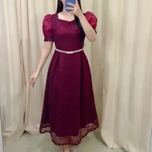 Dress Brukat Marito  // Dress pesta wanita // Dress kondangan // Dress wisuda // Dress brukat Gaun Formal Remaja Mewah Midi Simple Natal  sesuai gambar bridesmaid outfit bodyfit wolf putih Hitam Cantik Brokat
