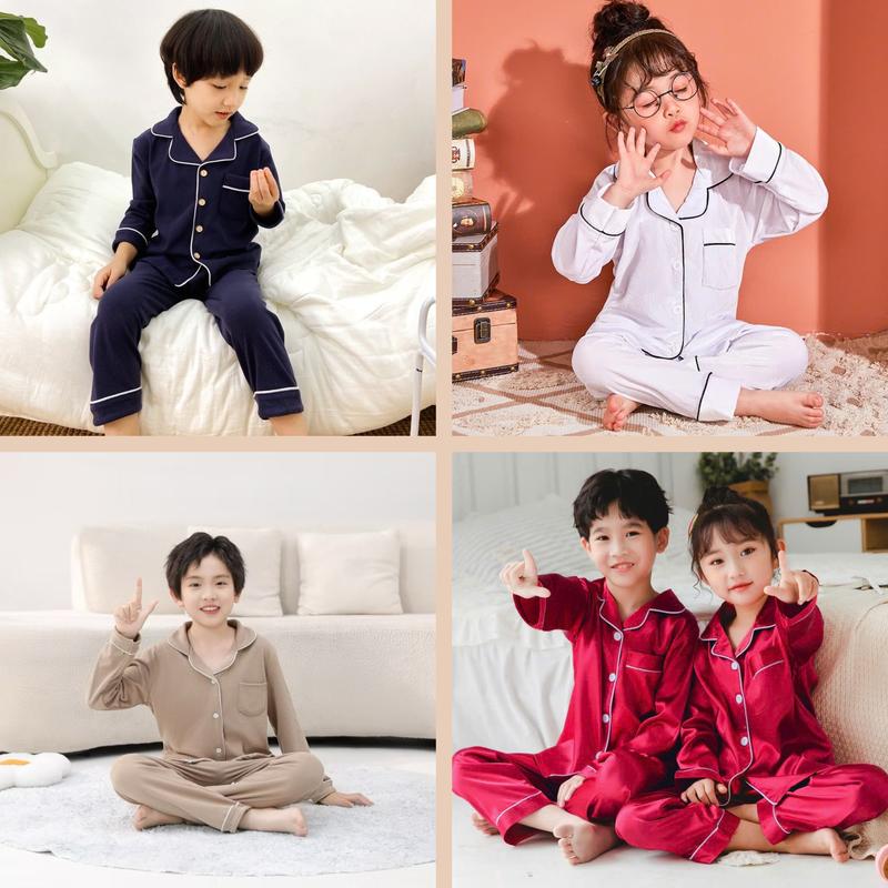 [MKKIDSHOP] Bộ Pijama Dài Tay Phong Cách Hàn Quốc Cho Bé Trai Bé Gái 9-26KG dưới 6 tuổi- Quần Ống Suông Rộng Thoải Mái -  Cổ Bẻ Nút Cài Mềm Mát Cho Bé Mặc Nhà, Mặc Ngủ