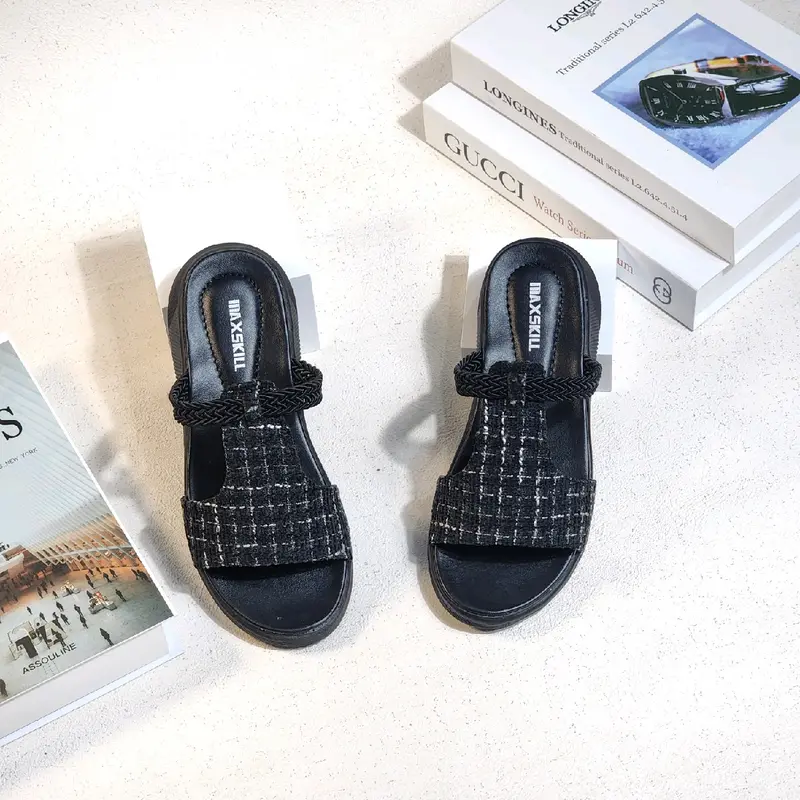 MAXSKILL ~ BERTHA sandal slop korean style sandal slipper sandal wanita wedges kekinian slop size 37-40 Hitam Sendal Cewek 7
