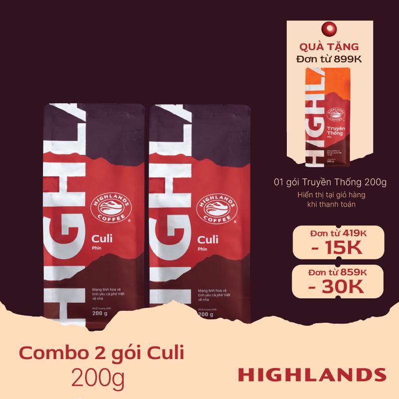 [Voucher người mua mới: -10K cho đơn từ 99K] Combo 2 Cà phê rang xay Culi Highlands Coffee 200g Cafe