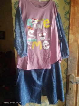 Product Review of Anzaini Baju Setelan Jeans Wanita Jumbo Dewasa Atasan Kaos Combed 24s, Bawahan Celana Jeans Kulot Cargo Panjang Motif Sablon Adem dan Nyaman from G**a D**n 0