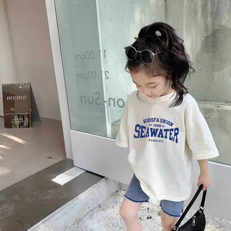 Children's short sleeve t-shirt summer new Korean version small and medium-sized children's western-style loose fitting pure cotton versatile top for boys and girls