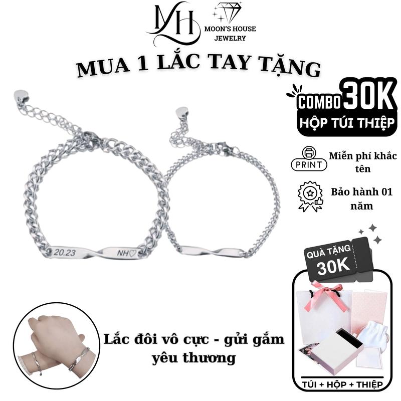  Lắc tay titan vô cực nam nữ không rỉ sét có khắc tên theo yêu cầu  tặng kèm hộp + túi xách +thiệp  