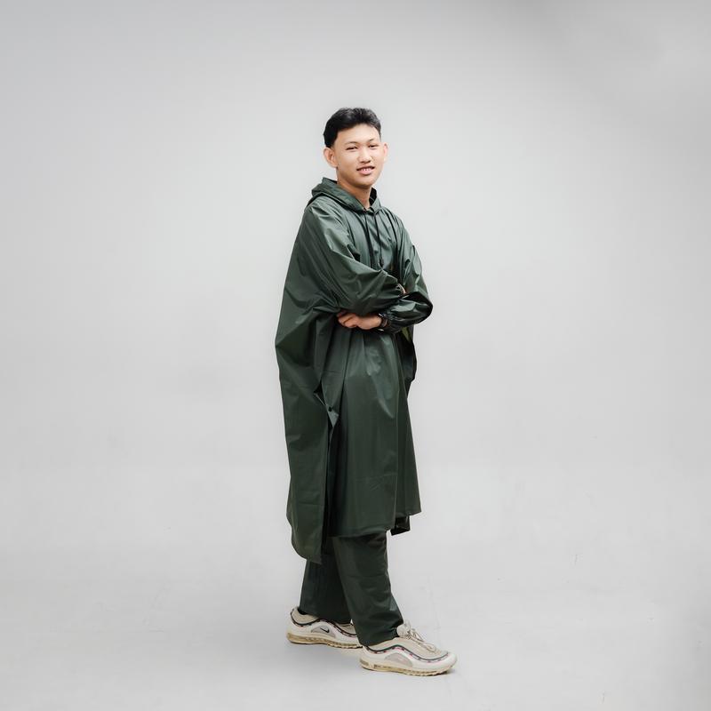 Jas Hujan Motor Ponco  Pria Wanita Model Ponco Kelelawar Tahan Air PVC 25 Anti Rembes Warna Krem HItam Army tahan air sym-black-l Foldable Beige 7