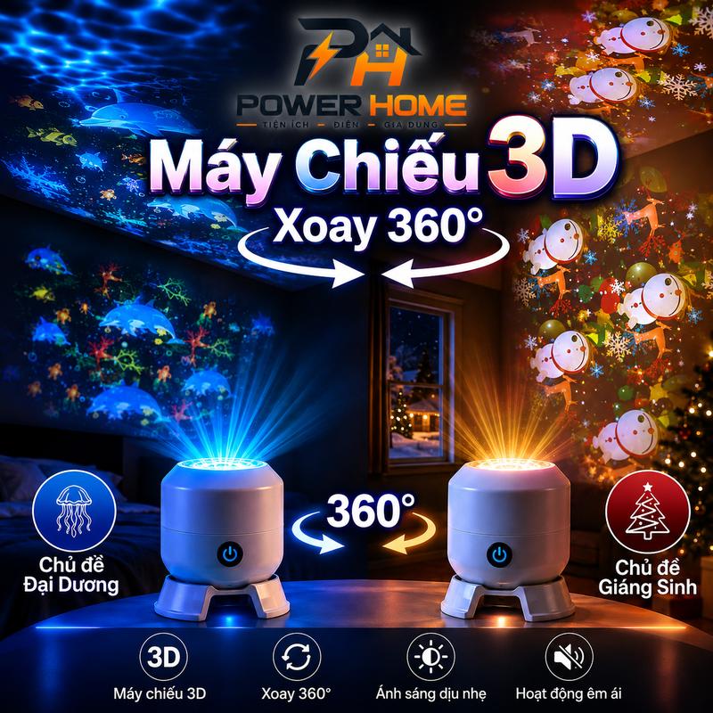 Đèn Chiếu LED 3D Xoay 360°, Đồ Điện Tử Máy Chiếu Đại Dương Ánh Sáng Động CÓ…